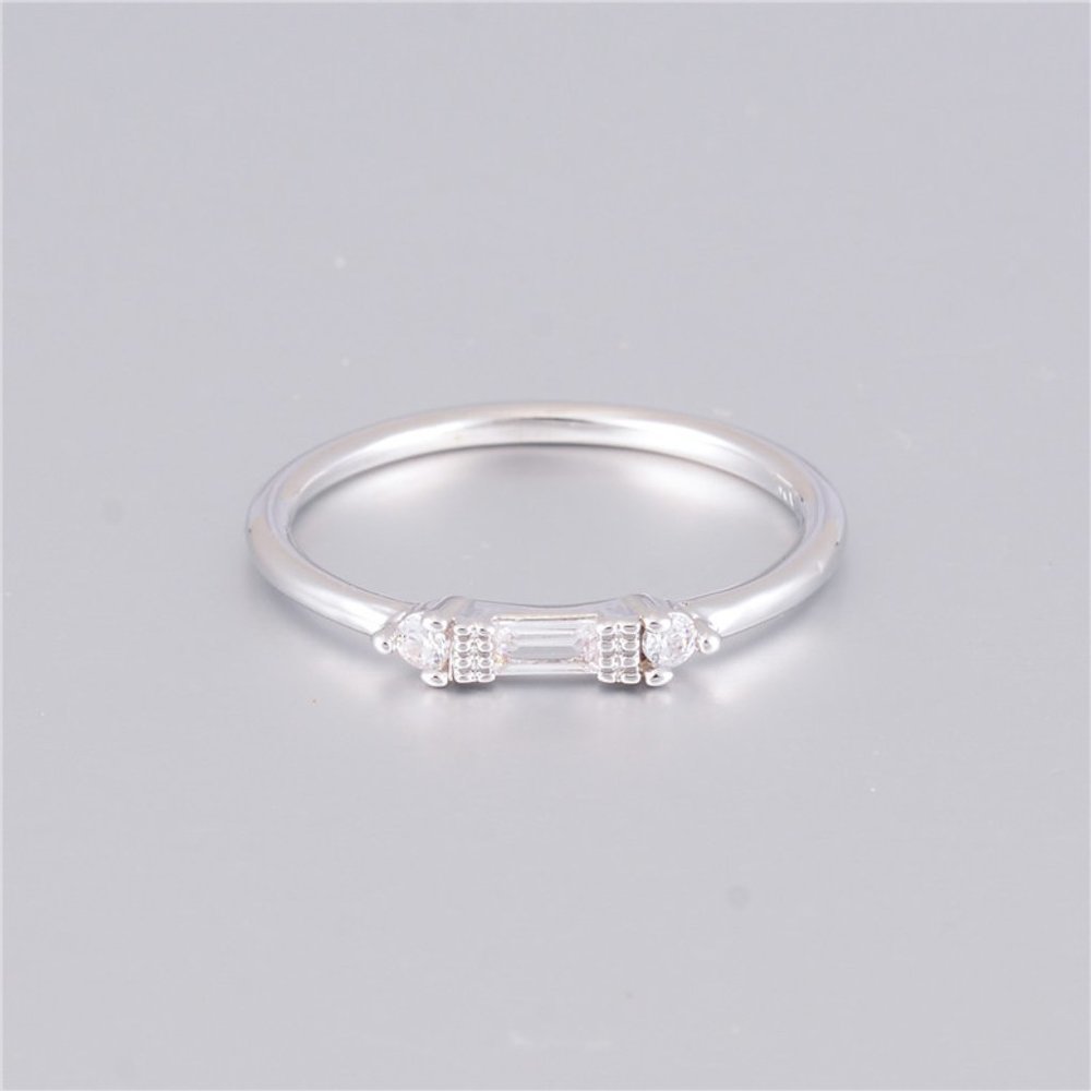 🍁 Silver White Chic Rectangle Round Gems Dainty Ring for Women, VIP179 - Picture 3 of 4
